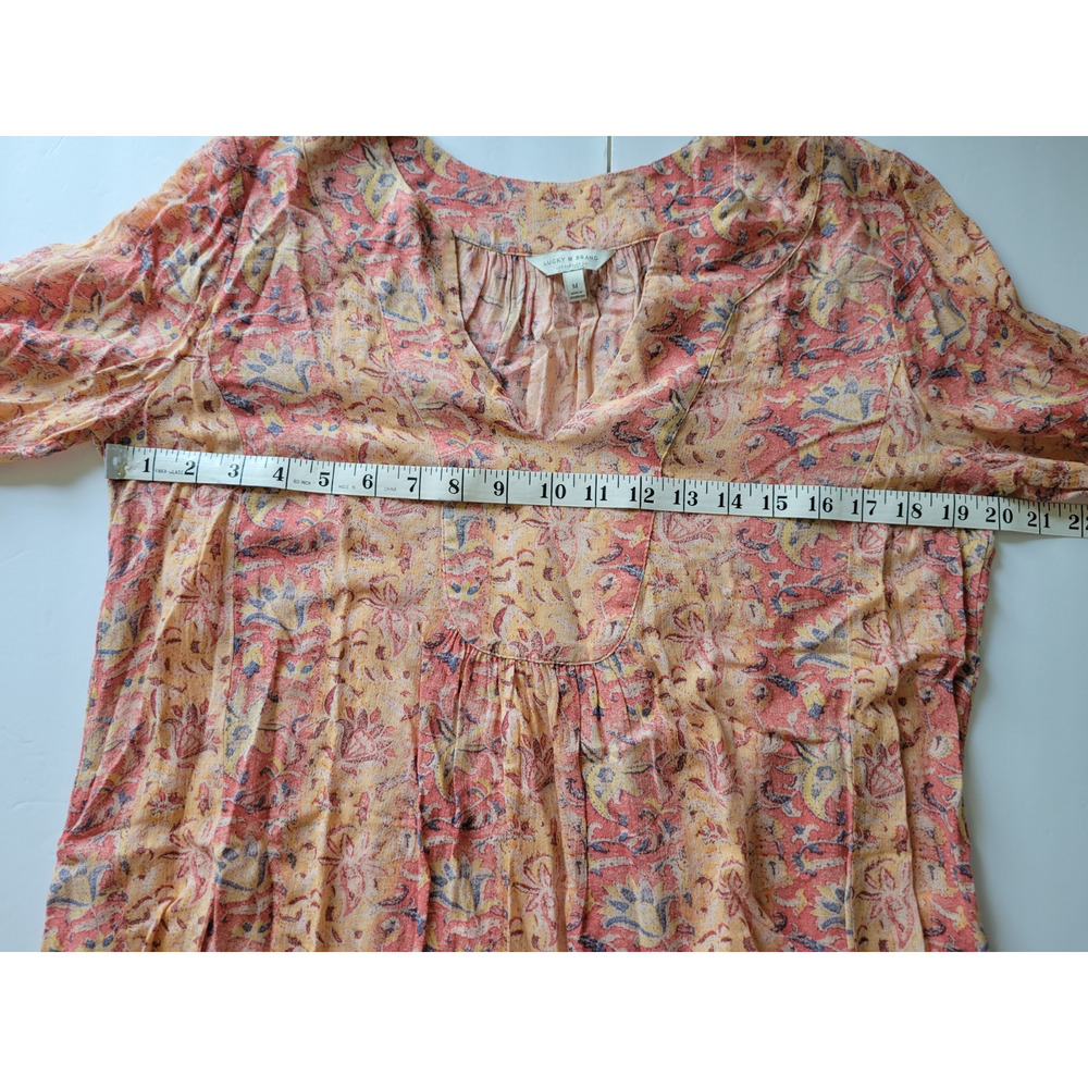 Lucky Brand Womens M Peach Floral Paisley Bell Sleeve Boho Blouse Viscose - Picture 4 of 7